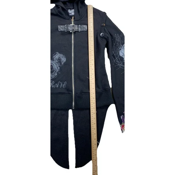 Punk Rave Women's Small Hoodie Tail Coat Floral Skulls Goth Full Zip Buckle - Picture 3 of 6